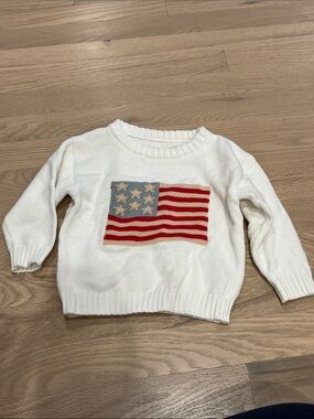 Kids' White Knit Sweater with American Flag Motif
